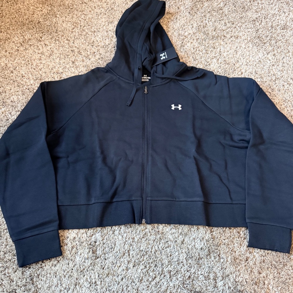 Under Armour Womens Rival Fleece Crop Full Zip Hoodie Black 1385890 Size 2XL